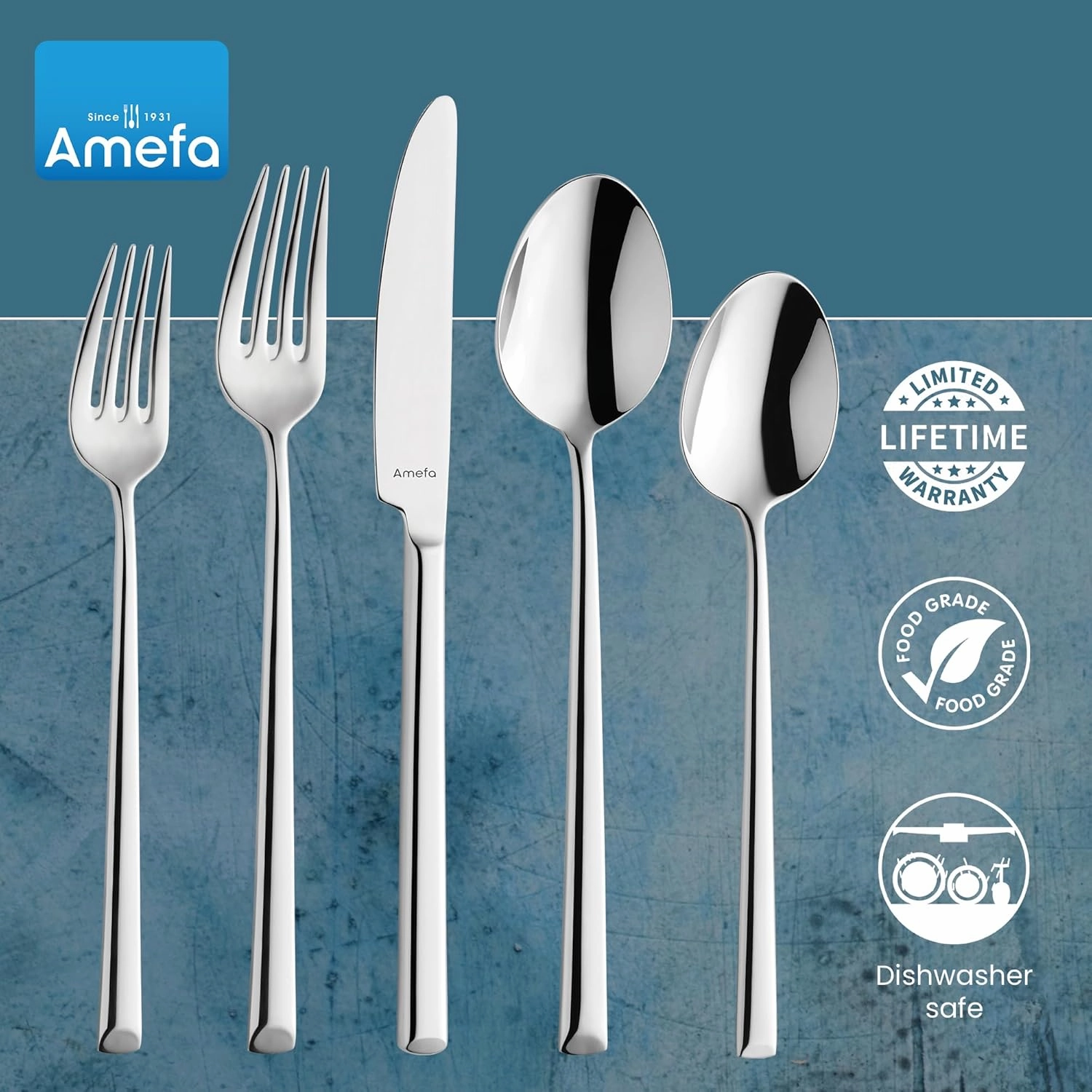 Amefa Metropole 20-piece Premium 18/10 Stainless Steel Flatware Set, High Gloss Mirror Finish, Silverware Set Service for 4, Dishwasher Safe, Rust resistant Cutlery.