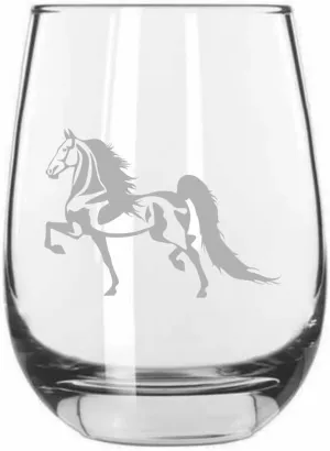 American Saddlebred Body Horse Themed Etched 15.25oz Stemless Wine Glass