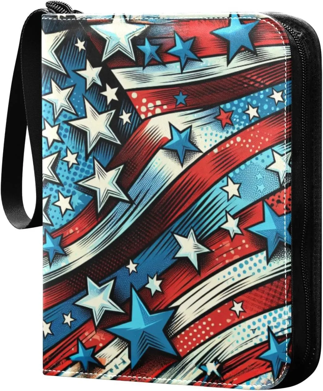 American Stars and Stripes Card Binder 4 Pocket Trading Card Album Fits 400 Sports/Game Cards, PU Cover 3 Ring Card Collection with 50 Removable Sleeves