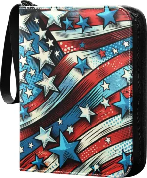 American Stars and Stripes Card Binder 4 Pocket Trading Card Album Fits 400 Sports/Game Cards, PU Cover 3 Ring Card Collection with 50 Removable Sleeves