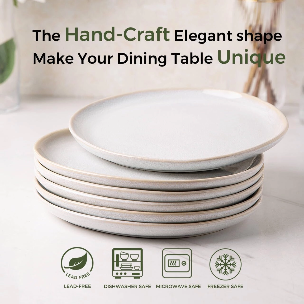 AmorArc Ceramic Dinner Plates Set of 6, 10.5 Inch Handmade Reactive Glaze Stoneware Plates, Rustic Shape Dinnerware Dish Set for Kitchen, Microwave & Dishwasher Safe, Scratch Resistant