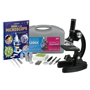AmScope M30-ABS-KT1-WM 120X-240X-300X-480X-600X-1200X Educational Metal Arm Kids Compound Microscope Kit   Book