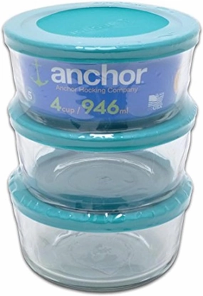 Anchor Hocking 6 Piece 4 Cup Round Glass Storage Set, Teal