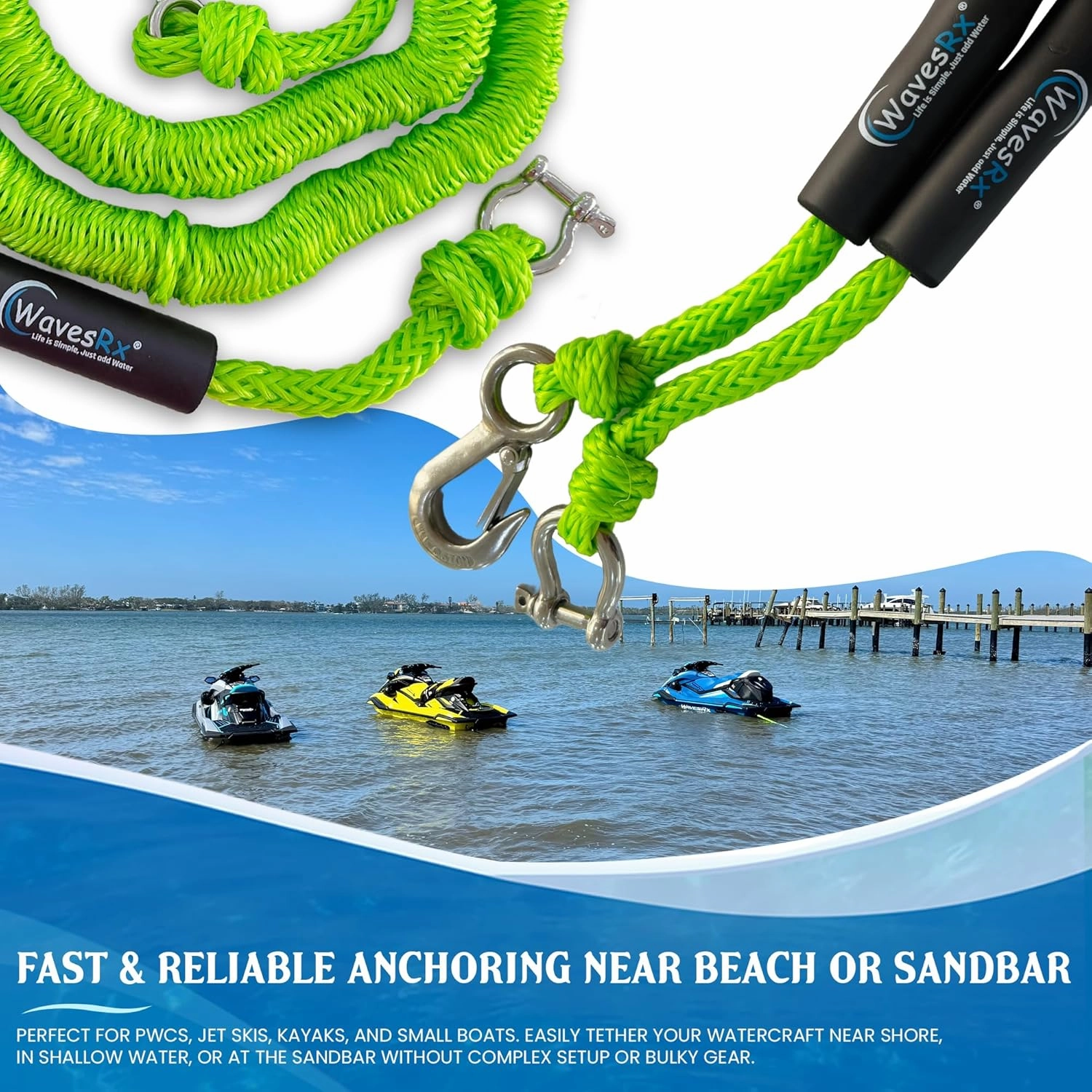 AnchorMate BowTether Bungee Line | Boat Bungee Dock Lines for Boats, PWCs & Kayaks | Absorbs Shock from Swells & Wind, Prevents Anchor Dislodging | Perfect for Anchoring, Mooring & Tethering