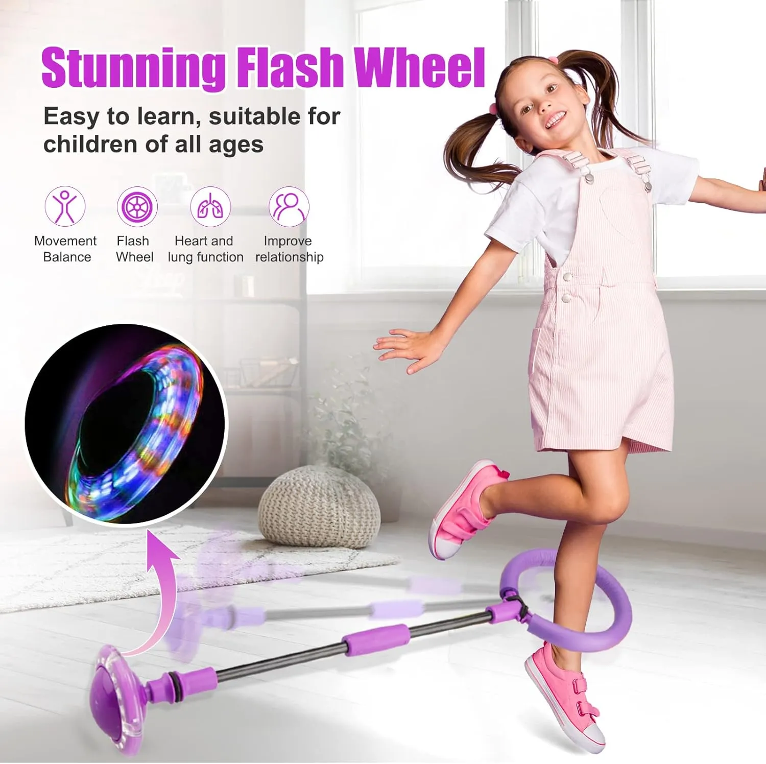 Ankle Skip Ball for Kids - Foldable Flash Wheel Skip Ball, Outside Game Toys for Kids & Adults, Gift for Boys & Girls Age 5 6 7 8 9 10 Years Old, Purple