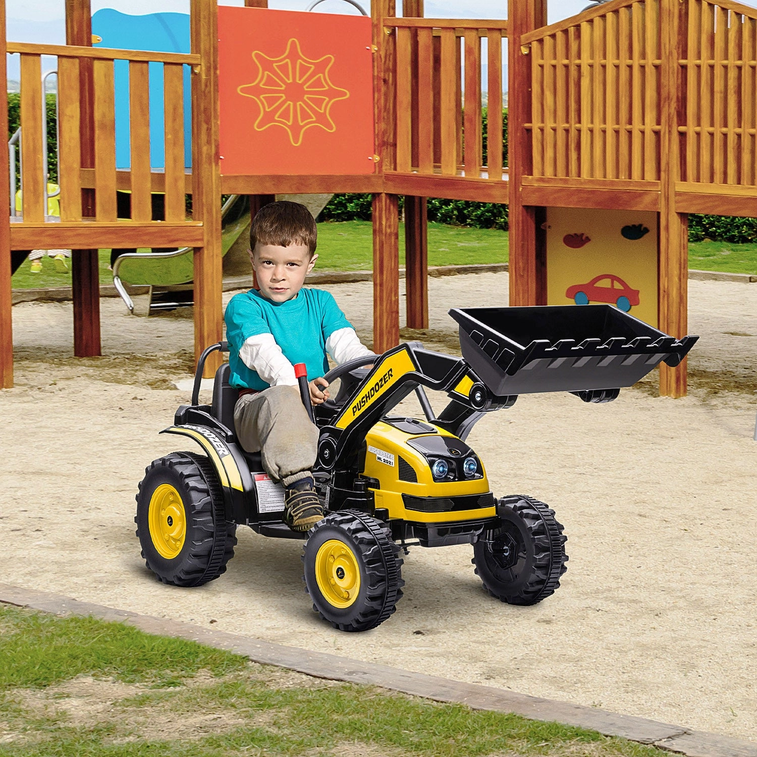 Aosom Kids Digger Powered Ride-On Excavator 6v Battery Powered Construction Tractor Music Headlight |Aosom Bulldozer A Chevaucher Pour Enfants 6v Batterie Jouet Construction Musique Phare Avant Arriere