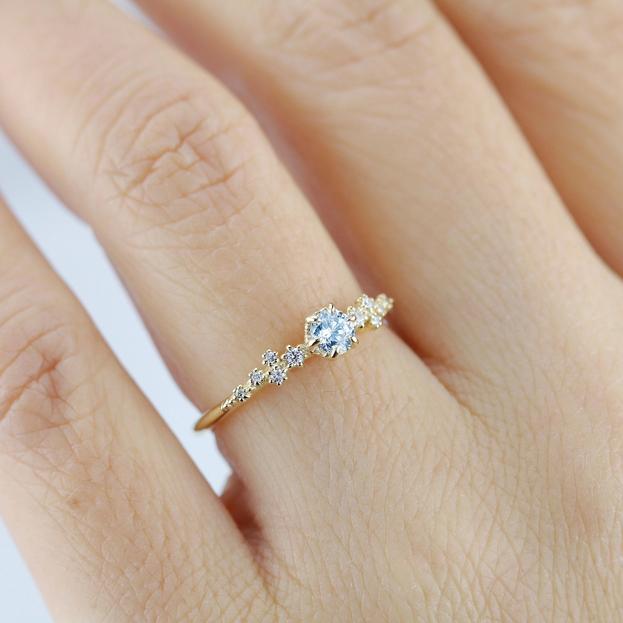 Aquamarine and diamond engagement ring simple, engagement rings simple minimalist | R295AQ