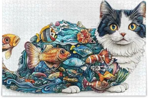 Art Cat Fish Jigsaw Puzzle 1000 Piece, Educational Intellectual Decompression Puzzle Game Jigsaw Puzzle for Adult Active Thinking Party Entertainment, Family Games