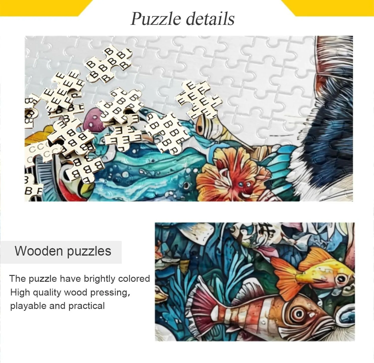Art Cat Fish Jigsaw Puzzle 1000 Piece, Educational Intellectual Decompression Puzzle Game Jigsaw Puzzle for Adult Active Thinking Party Entertainment, Family Games