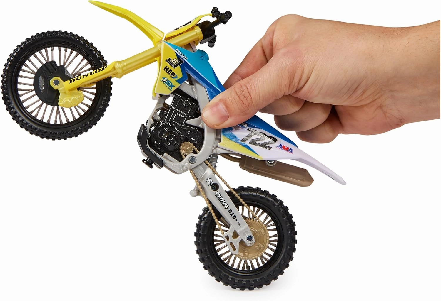 Authentic Adam Enticknap 1:10 Scale Collector Die-Cast Toy Motorcycle Replica with Race Stand, for Collectors and Kids Age 5 and Up