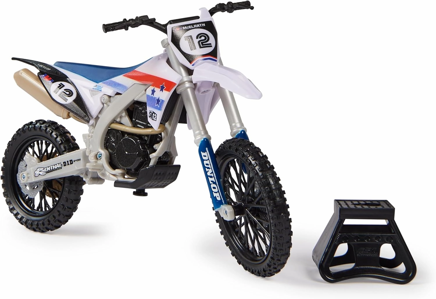 Authentic Shane Mcelrath 1:10 Scale Collector Die-Cast Toy Motorcycle Replica with Race Stand, for Collectors and Kids Age 5 and Up