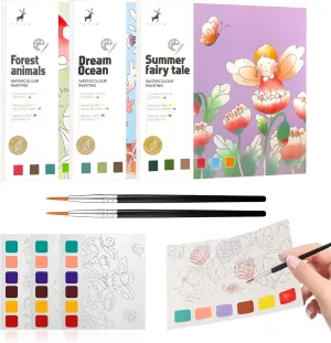 AWANKOU Paint with Water Coloring Books for Kids, 3 PCS | 60 Pages Watercolor Painting Sets for Kids Ages 4 5 6 7 8 , Arts Crafts Drawing Gift for Boys Girls - Fairy Tail, Dream Ocean& Forest Animals