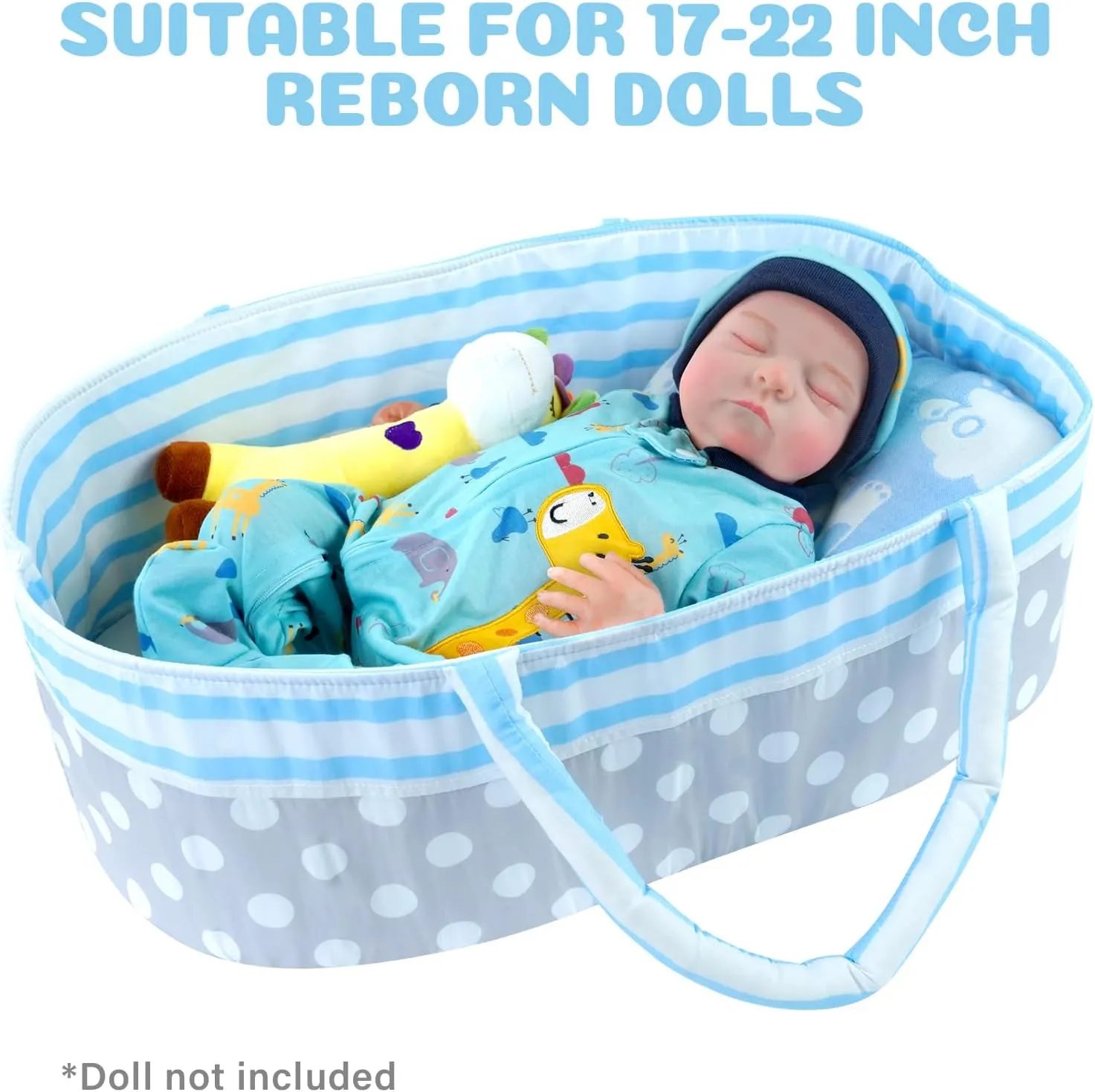 BABESIDE Reborn Baby Dolls Bassinet Foldable Baby Doll Crib Bed Soft Doll Carrier Doll Accessories with Handle for 17-22 inch Baby Dolls Girls Boys