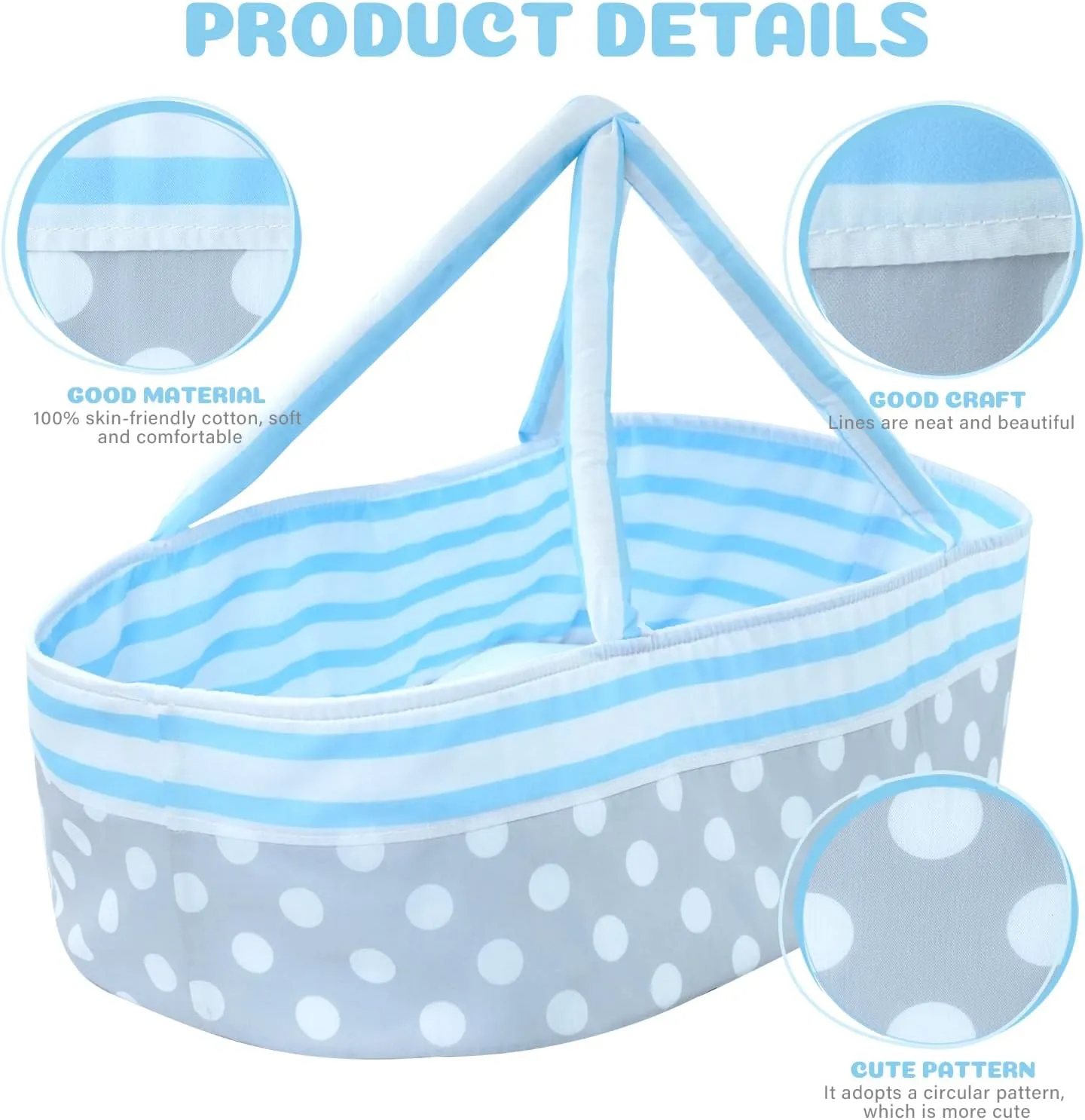 BABESIDE Reborn Baby Dolls Bassinet Foldable Baby Doll Crib Bed Soft Doll Carrier Doll Accessories with Handle for 17-22 inch Baby Dolls Girls Boys