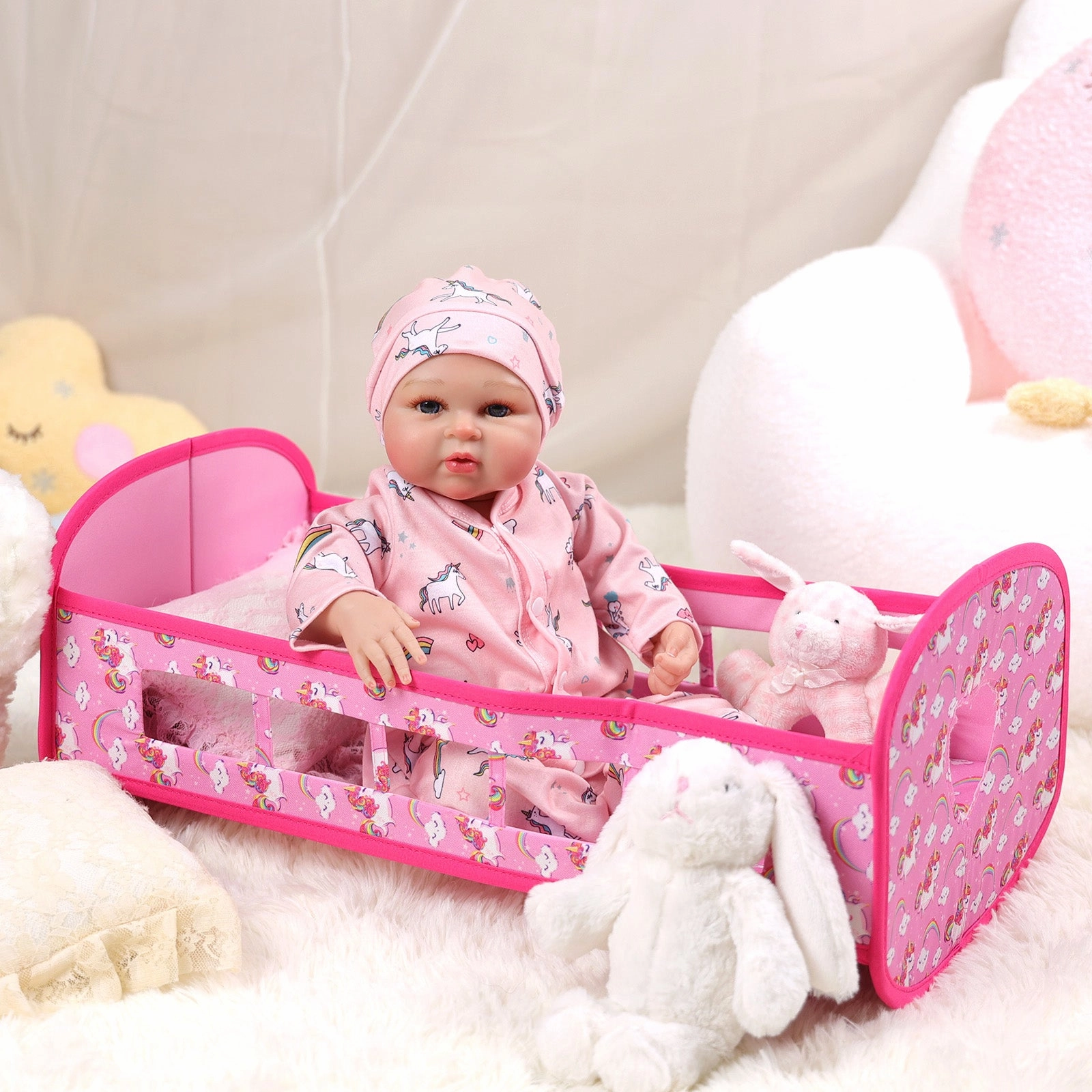 Babeside 12''-22" Reborn Baby Dolls Foldable and Shakable Crib - Play with Your Baby Dolls