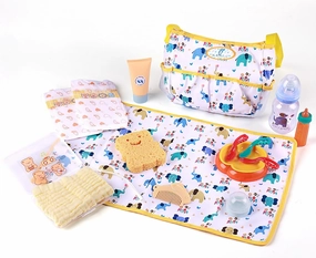 BABESIDE 12 Pcs Baby Doll Diaper Bag Set with Magic Bottles, Baby Doll Accessories Includes Carry Bag, Doll Diapers, Baby Doll Feeding and Care Set with Disappearing Milk for Reborn Baby Dolls