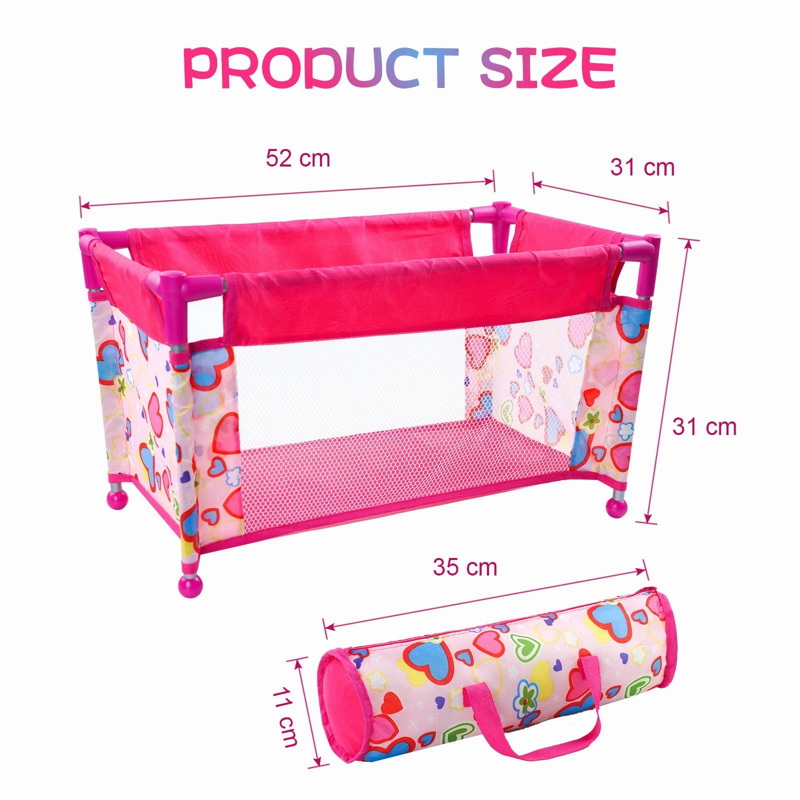Babeside 17-22" Doll Pack N Play Baby Doll Cribs for Girls Foldable Doll Playpen Toy with Storage Bag and Removable Diaper Pad,Pink upsell