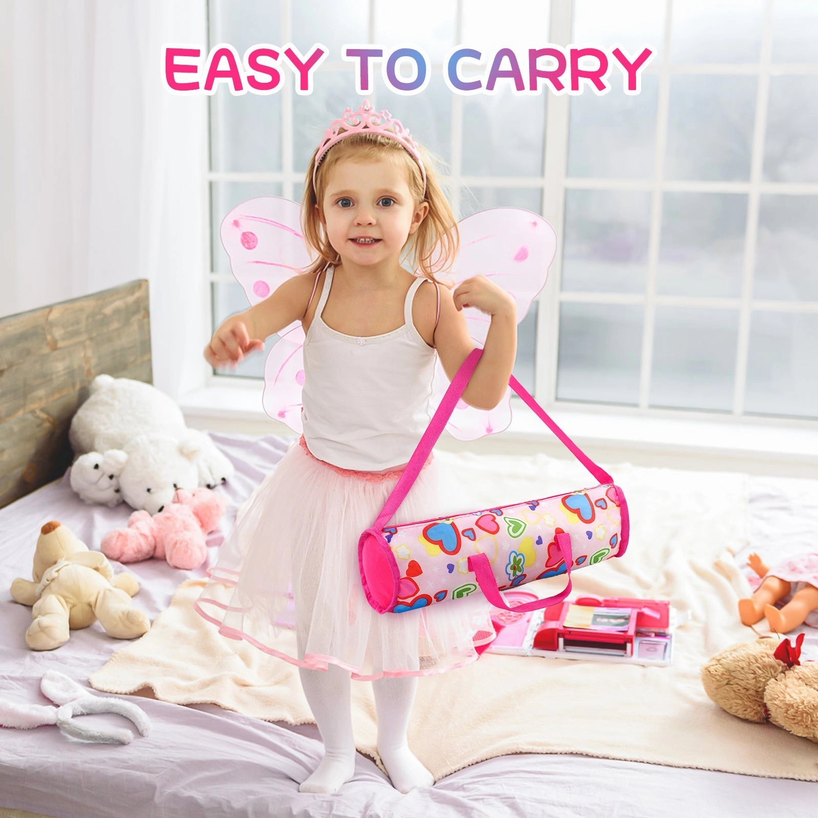 Babeside 17-22" Doll Pack N Play Baby Doll Cribs for Girls Foldable Doll Playpen Toy with Storage Bag and Removable Diaper Pad,Pink upsell