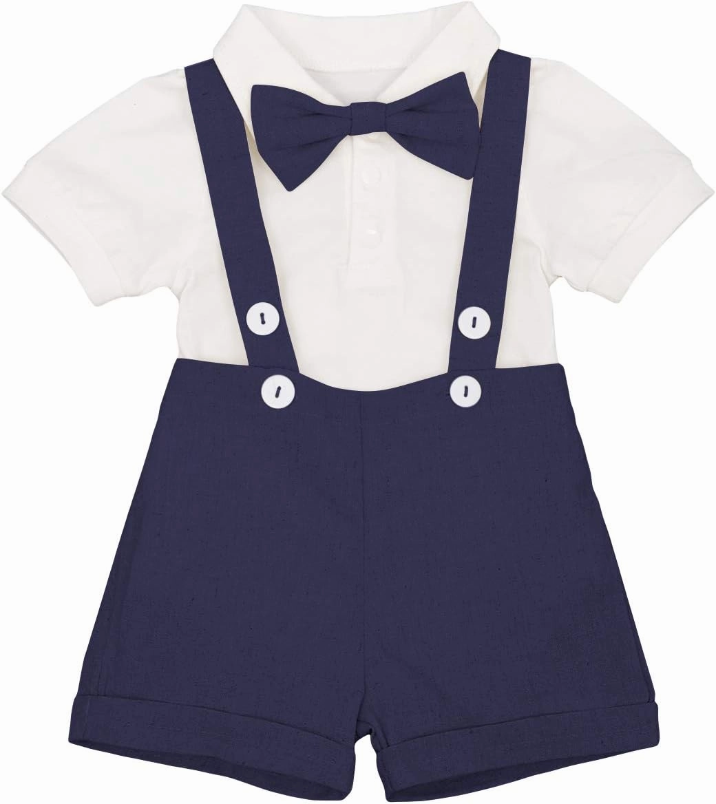 Baby Boys Formal Suit Set Short Sleeve Romper Suspenders Shorts Pants Bowtie Wedding Tuxedo Outfits Cake Smash Clothes
