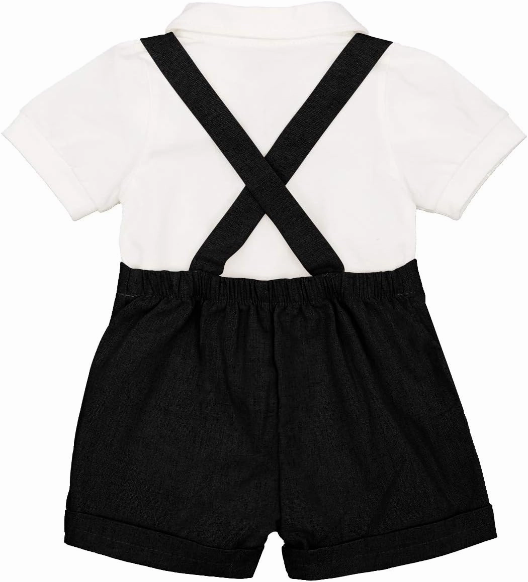 Baby Boys Formal Suit Set Short Sleeve Romper Suspenders Shorts Pants Bowtie Wedding Tuxedo Outfits Cake Smash Clothes