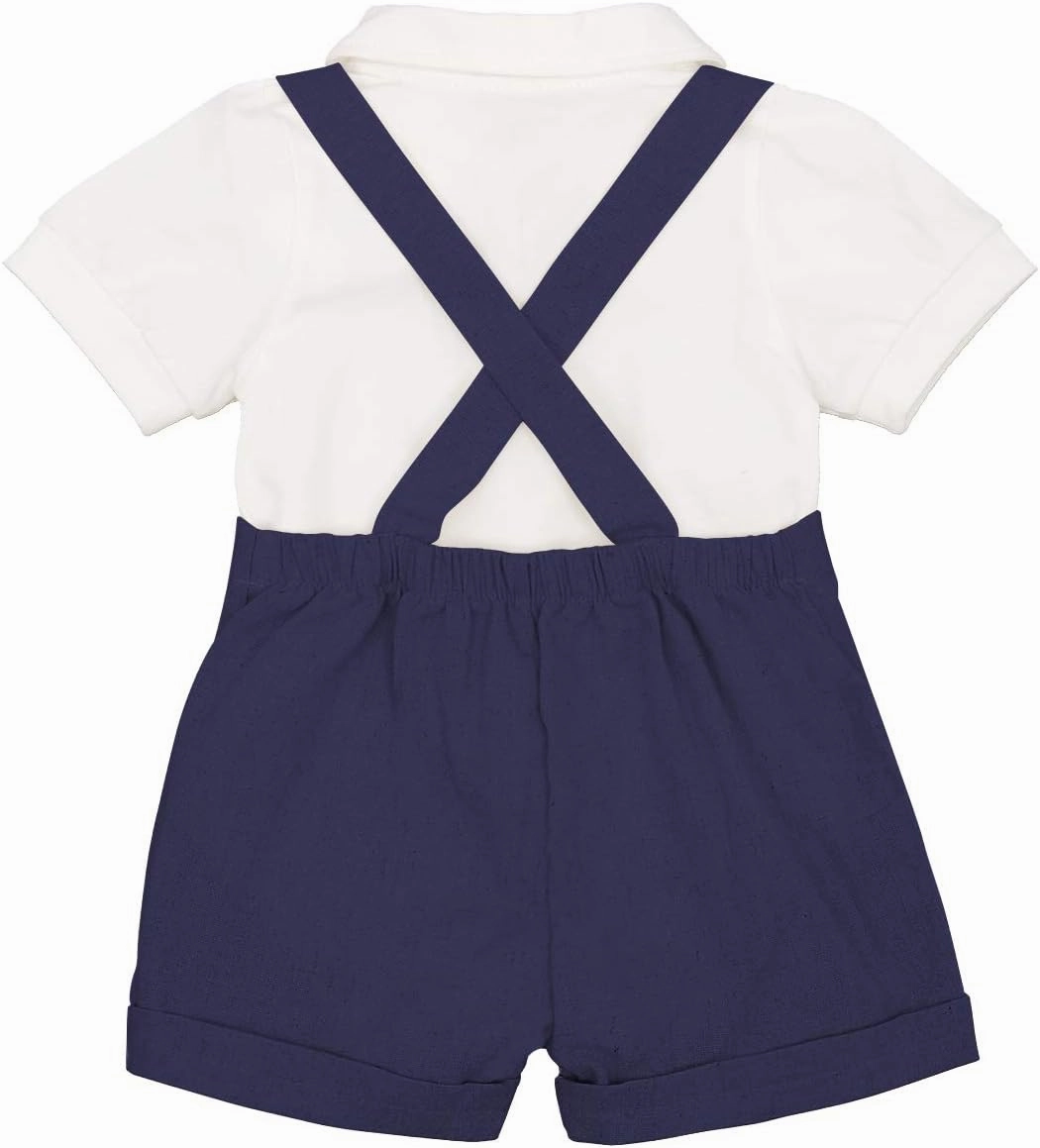 Baby Boys Formal Suit Set Short Sleeve Romper Suspenders Shorts Pants Bowtie Wedding Tuxedo Outfits Cake Smash Clothes