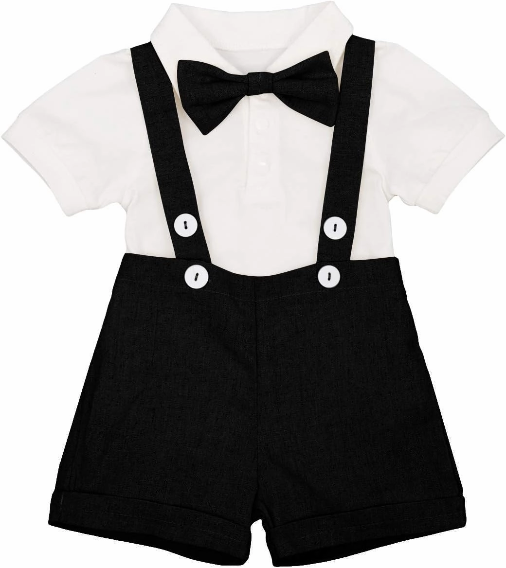 Baby Boys Formal Suit Set Short Sleeve Romper Suspenders Shorts Pants Bowtie Wedding Tuxedo Outfits Cake Smash Clothes