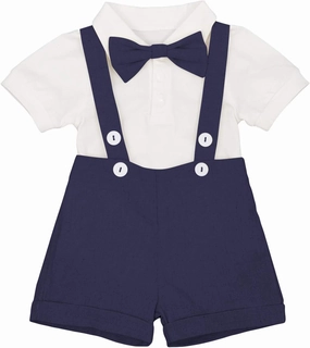 Baby Boys Formal Suit Set Short Sleeve Romper Suspenders Shorts Pants Bowtie Wedding Tuxedo Outfits Cake Smash Clothes