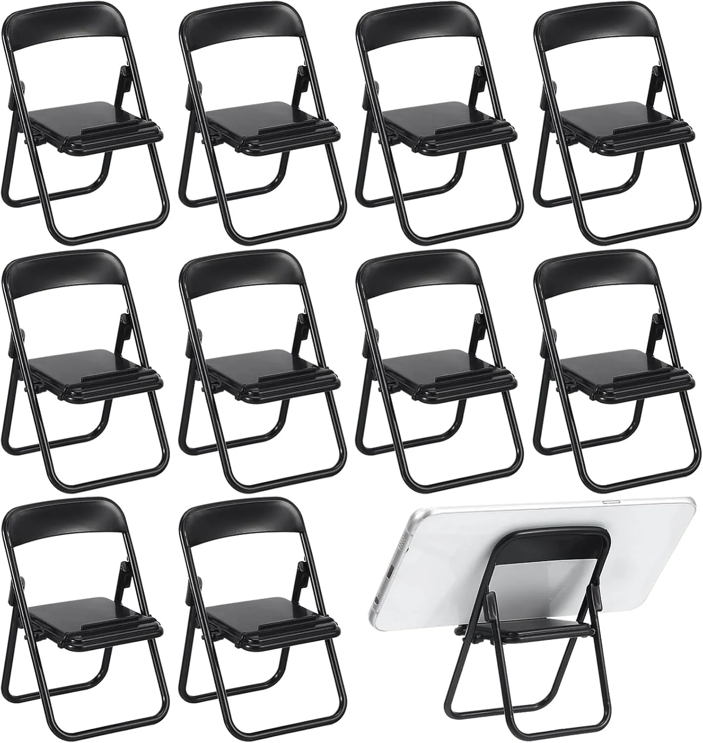 balacoo 4sets Miniature Black Chair for Dollhouse Tiny Folding Chair Models for Fairy Garden Decor 12pcs*4