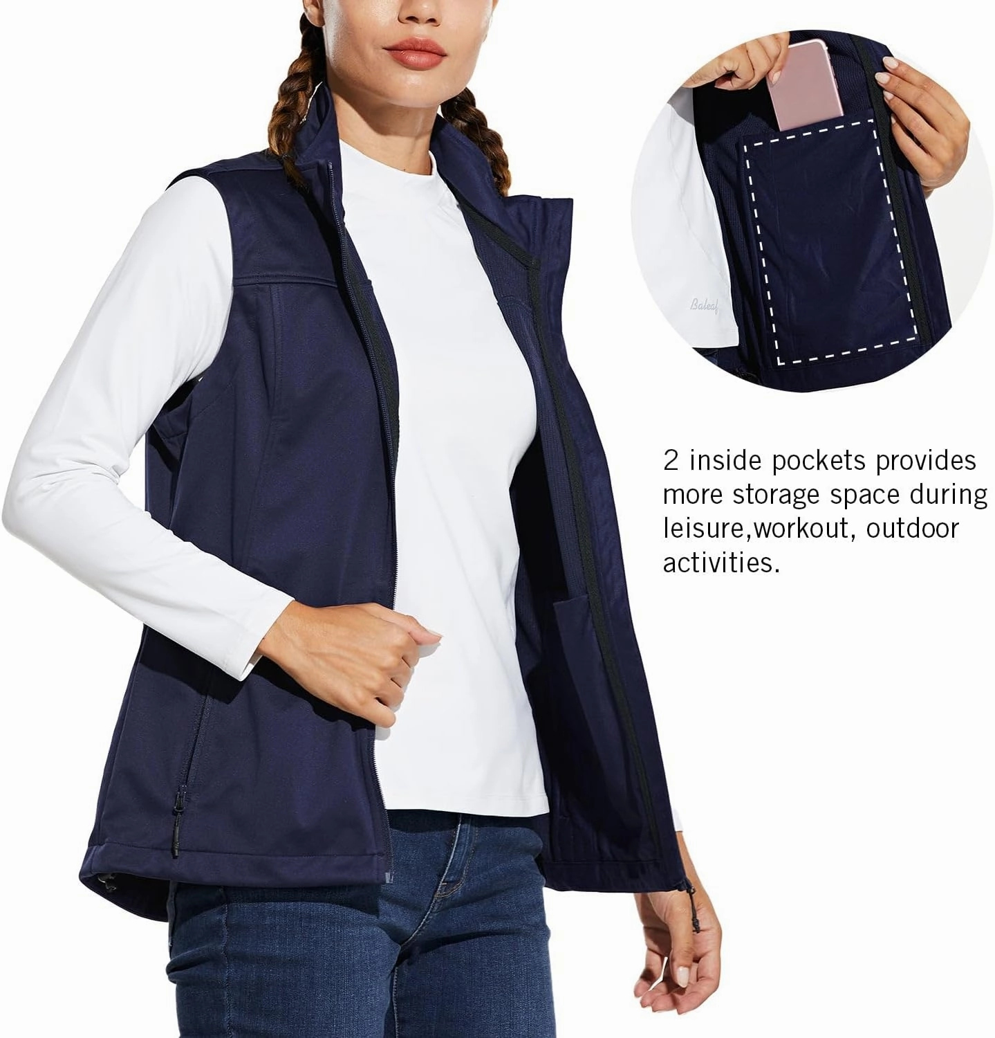 baleaf Women's Lightweight Vest Softshell Sleeveless Jacket Windproof Stand Collar with Zipper Pockets Running Hiking Golf