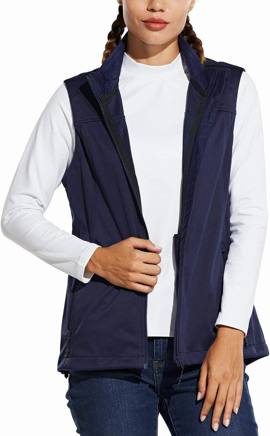 baleaf Women's Lightweight Vest Softshell Sleeveless Jacket Windproof Stand Collar with Zipper Pockets Running Hiking Golf