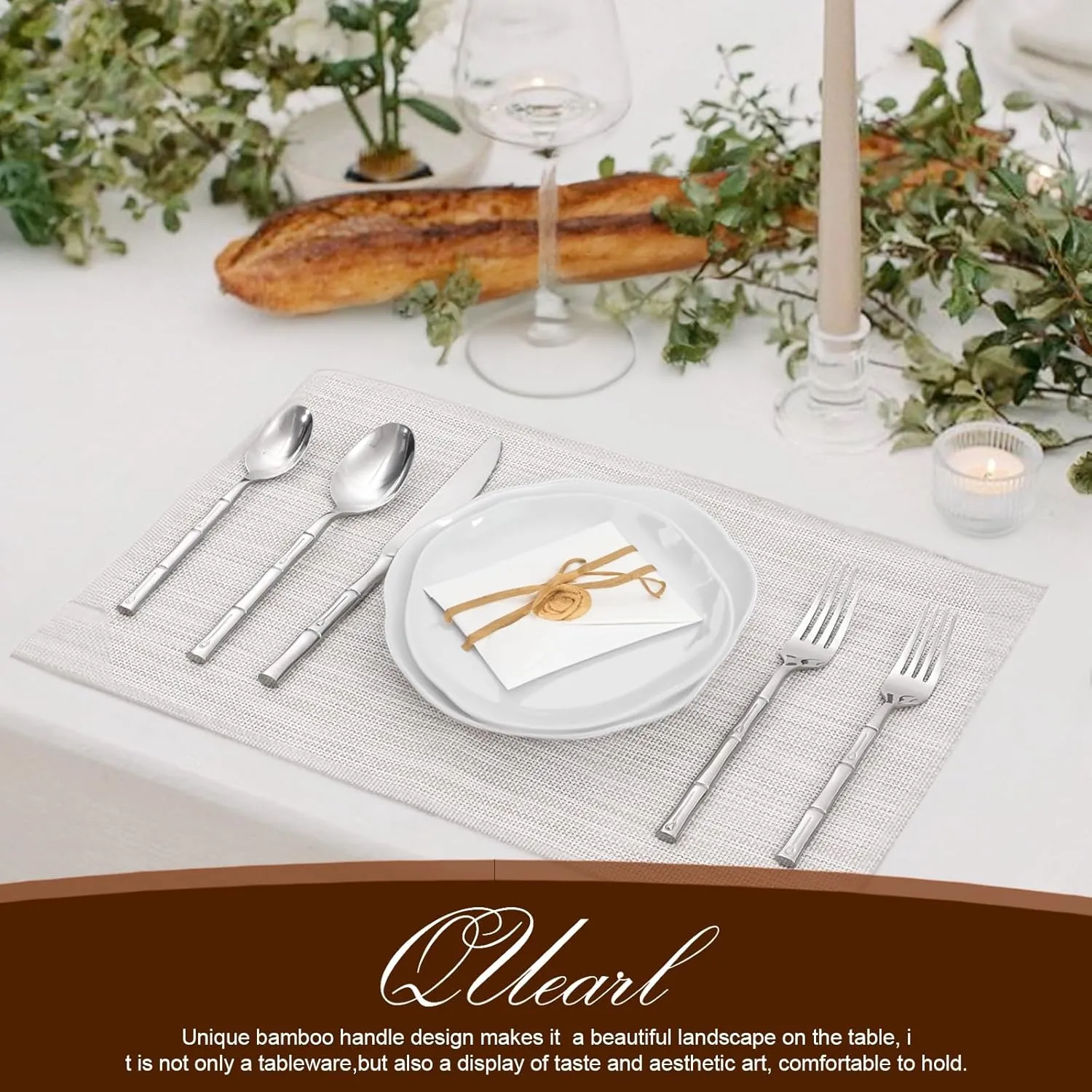 Bamboo 20-Piece Silverware Set, Stainless Steel Flatware Set, Cutlery Set Mirror Polished, Dishwasher Safe, Service for 4