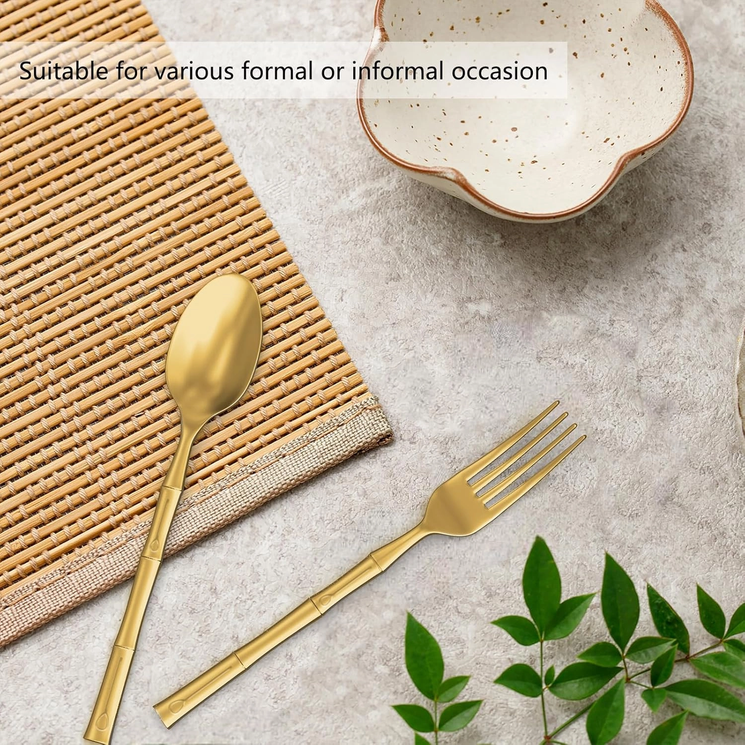 Bamboo Gold 20-Piece Silverware Set, Stainless Steel Flatware Set, Cutlery Set Mirror Polished, Dishwasher Safe, Service for 4
