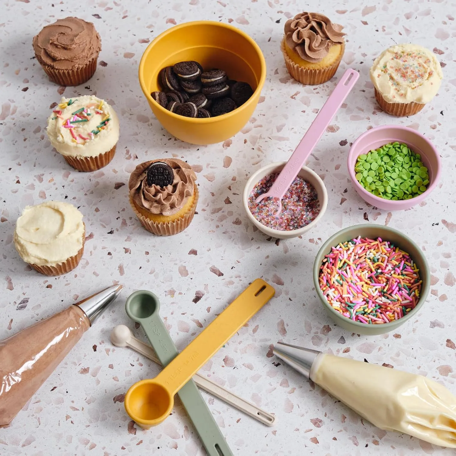 Bamboozle Astrik Mega Baking Bundle| 5 Piece Mixing Bowl Set | Measuring Cups and Spoons | Silicone Lid Set | Cooking and Meal Prep | Dishwasher Safe | Microwave Safe | Desert Bloom