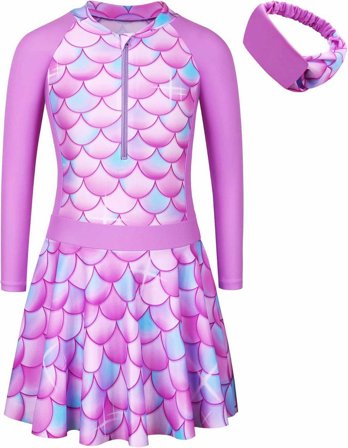BAOHULU Girls One Piece Swimsuit Long Sleeve Bathing Suit with Skirt UPF 50  Kids Rash Guard Beach Swimwear 3-11 Years