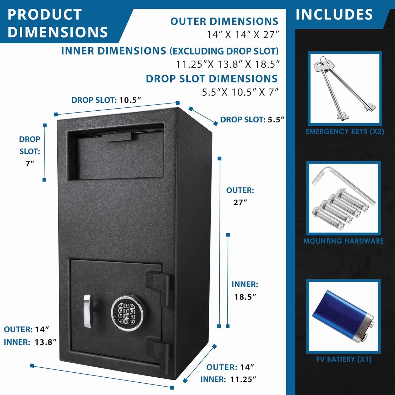 BARSKA AX12590 Standard Keypad Security Depository Drop Safe 1.72 Cubic Ft, Black, One Size