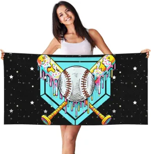 Baseball Home Plate Drip Baseball Game Day Beach Towel Quick Dry Absorbent Compact Towels For Swimming Pool Camping Beach Accessories Large Travel Things For Vacation Essentials 27.5 X 55 Inch