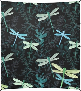 Beach Tent Canopy Outdoor Sun Shade Patio 9.2 × 10.5 FT Dragonflies Stylized Leaves Black Camping Sun Shelter Custom Funny Windproof with Sandbags Anchor