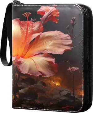 Beautiful Flowers Card Binder 4 Pocket Collectible Trading Card Albums with 50 Sleeves Double Side PU Waterproof 3 Ring for Sports & Game Cards
