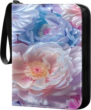 Beautiful Peonies Card Binder 4 Pocket Collectible Trading Card Albums with 50 Sleeves Double Side PU Waterproof 3 Ring for Sports & Game Cards