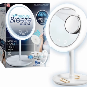 Beauty Breeze Mirror Lighted 5X Magnification Makeup Mirror Shaving Mirror with Built-in Fan by NuBrilliance-As Seen On TV