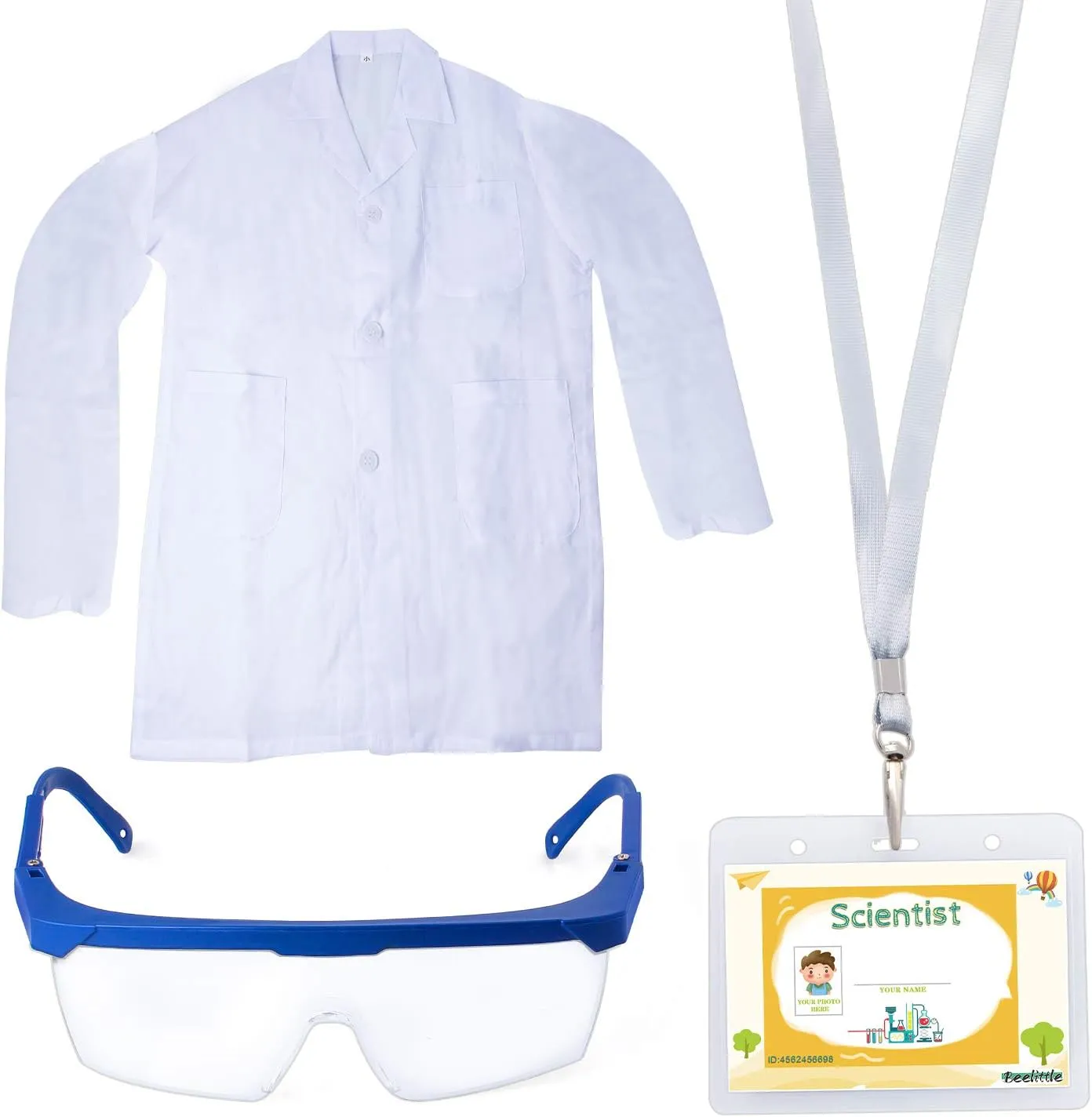 Beelittle Kids Scientist Lab Coat Costume Dress Up with Goggles ID Card Science Experiment Set for Age 3-10