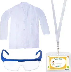 Beelittle Kids Scientist Lab Coat Costume Dress Up with Goggles ID Card Science Experiment Set for Age 3-10