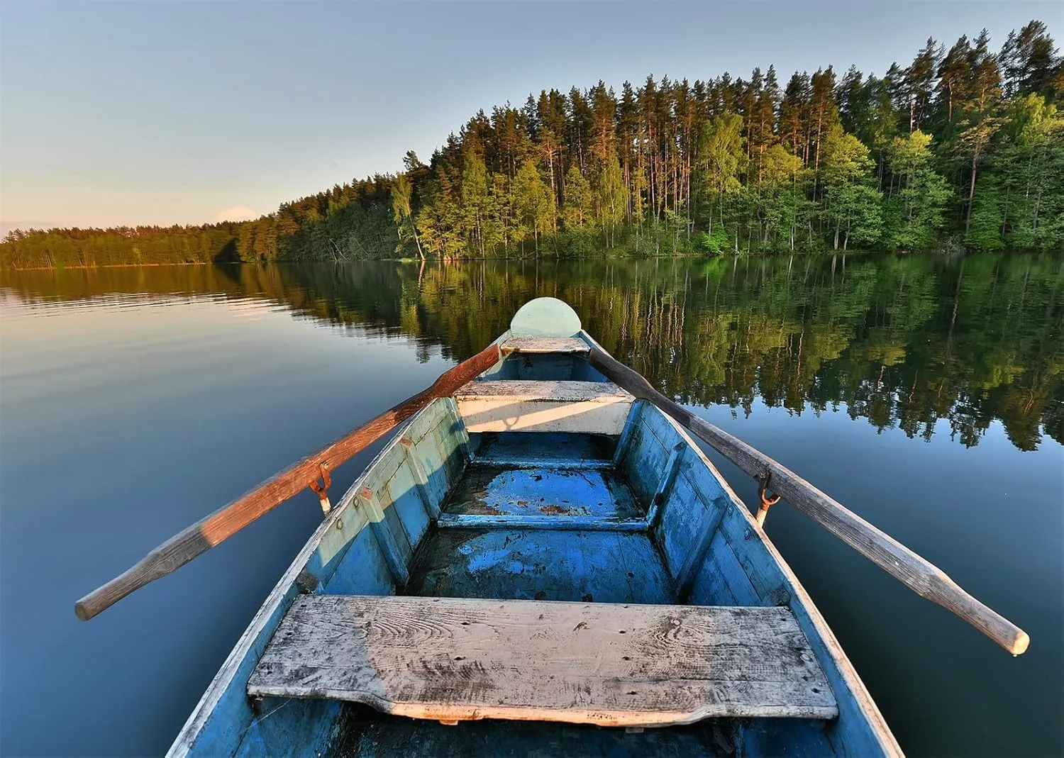BELECO 7x5ft Fabric Old Wooden Fishing Boat Backdrop Summer Forest Lake Water Fishing Background for Photography Fishing Theme Party Decorations Studio Booth Photo Props