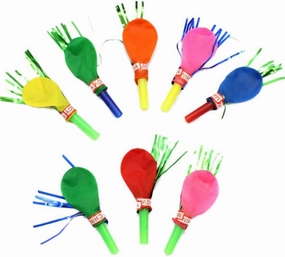 BESTOYARD 100 Pcs Musical Blow Outs Balloon Mixed Glitter Fringed Metallic Noisemaker Kids Cute Blowouts Whistles for Halloween Xmas Party(Random Color)