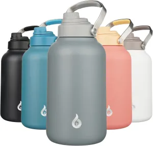 BJPKPK 1 Gallon Water Bottle Insulated, Dishwasher Safe 128oz Large Water Jug with Metal Handle & BPA Free Spout Lid, Stainless Steel Metal Thermos for Gym, Sports & Hiking, Grey