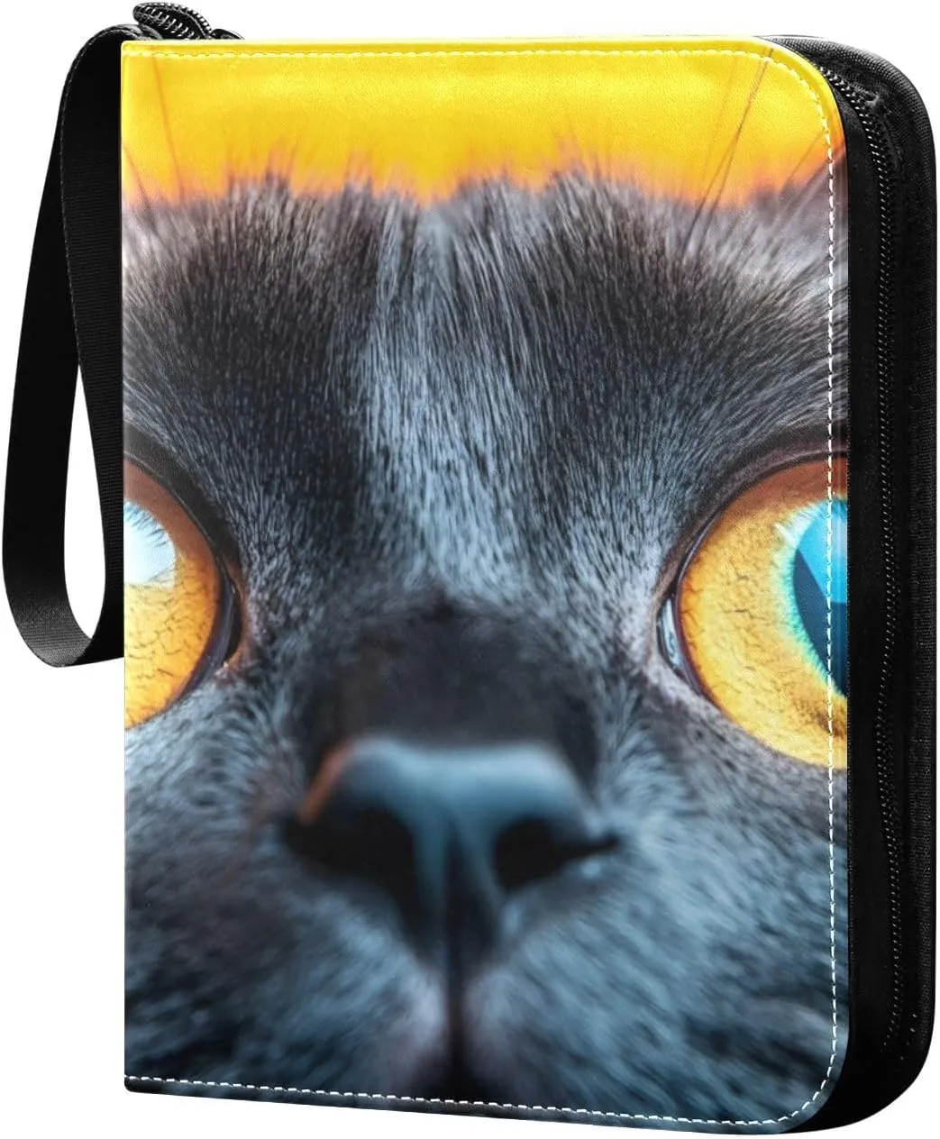 Black Cat Yellow Eyes Card Binder 4 Pocket Trading Card Album Fits 400 Sports/Game Cards, PU Cover 3 Ring Card Collection with 50 Removable Sleeves