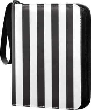 Black White Stripes Card Binder 4 Pocket Collectible Trading Card Albums with 50 Sleeves Double Side PU Waterproof 3 Ring for Sports & Game Cards