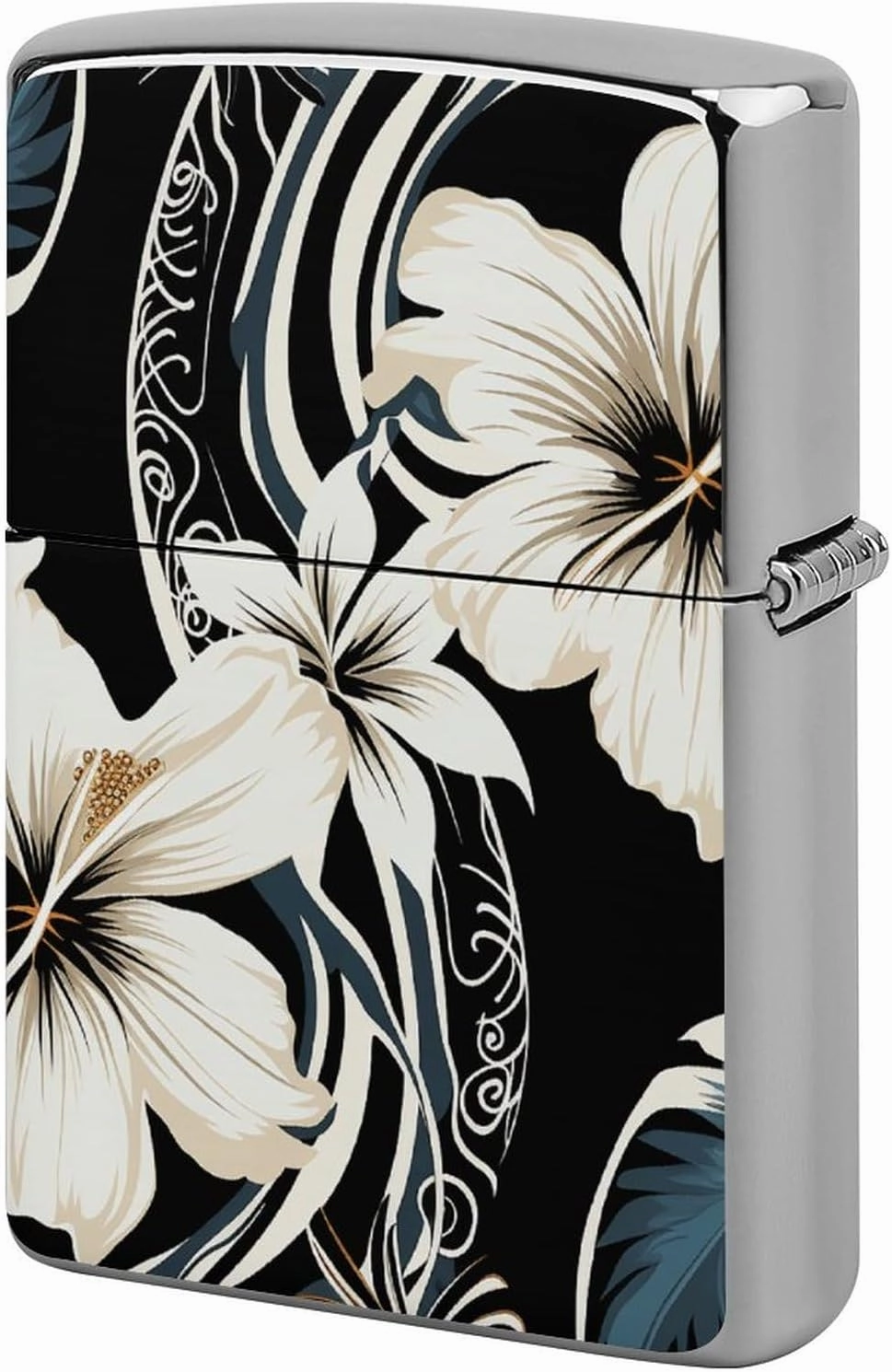 Black and White Hawaiian FlowersLighter Case Waterproof Lighter Sleeve Lighters Protective Cover with Graffiti Design