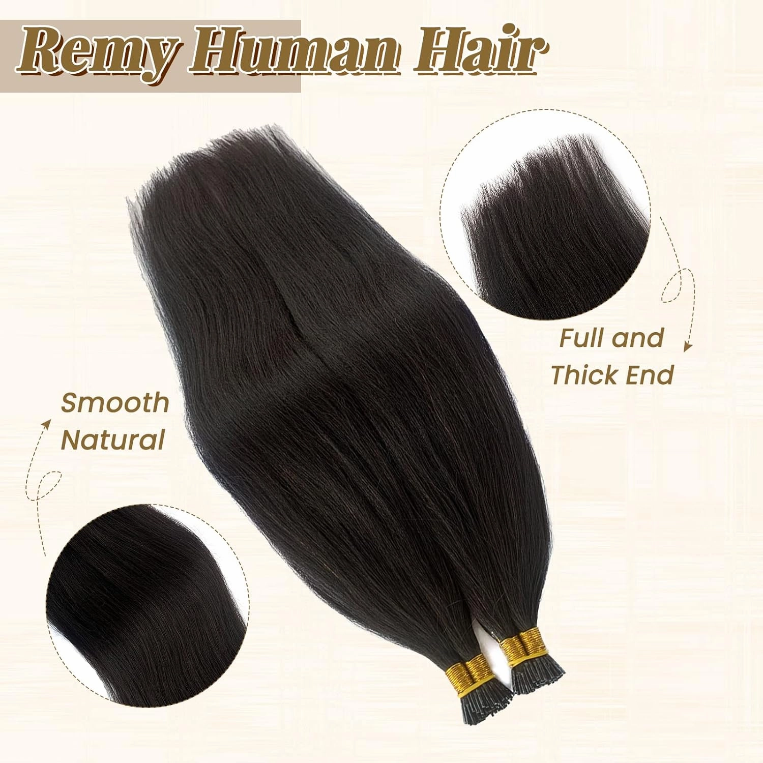 Black Hair Extensions I Tip Human Hair 20Inch Yaki Straight Micro Ring Hair Extensions Colored Natural Black 50G Hair Extensions 100% Real Human Hair Remy Hair Extension Invisible Band Hair Extensions
