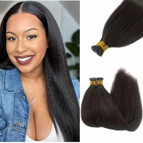 Black Hair Extensions I Tip Human Hair 20Inch Yaki Straight Micro Ring Hair Extensions Colored Natural Black 50G Hair Extensions 100% Real Human Hair Remy Hair Extension Invisible Band Hair Extensions
